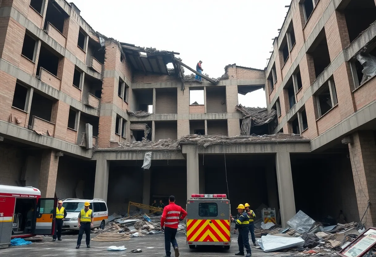 Construction site damage from an explosion in Downtown Houston