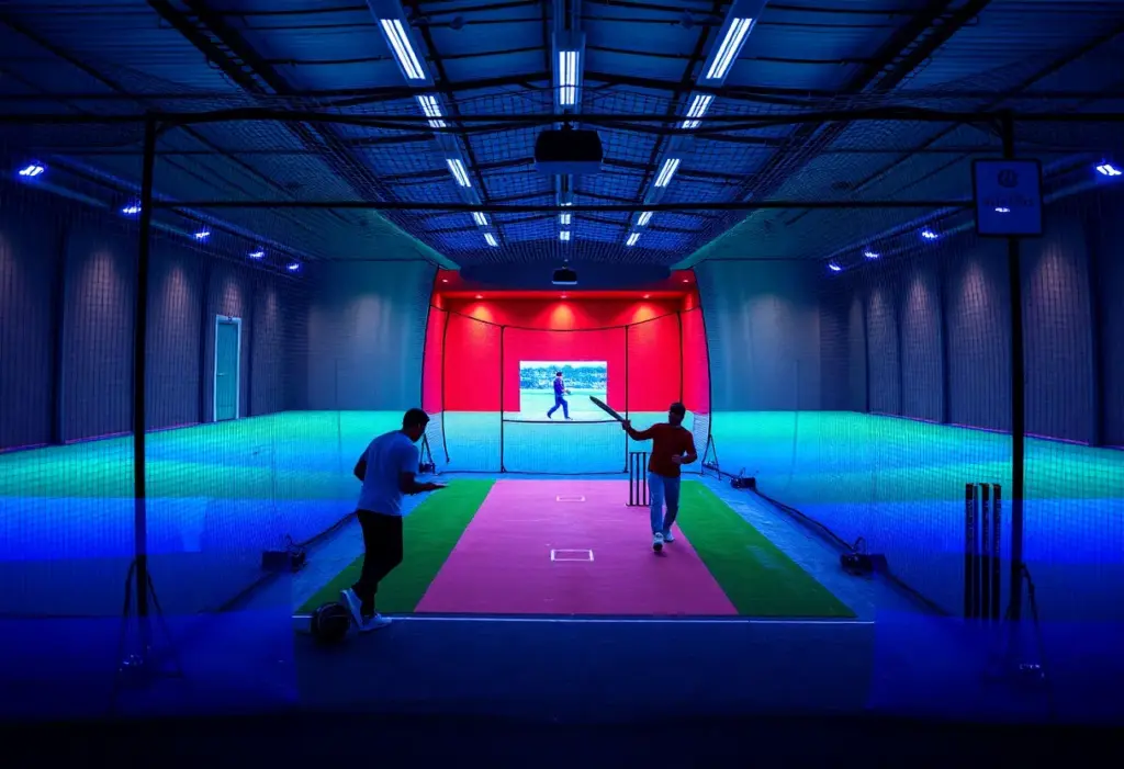 Indoor cricket training facility in Houston featuring advanced technology