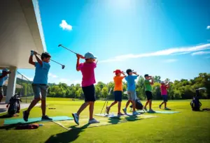 Young golfers practicing at the new junior golf academy in Houston