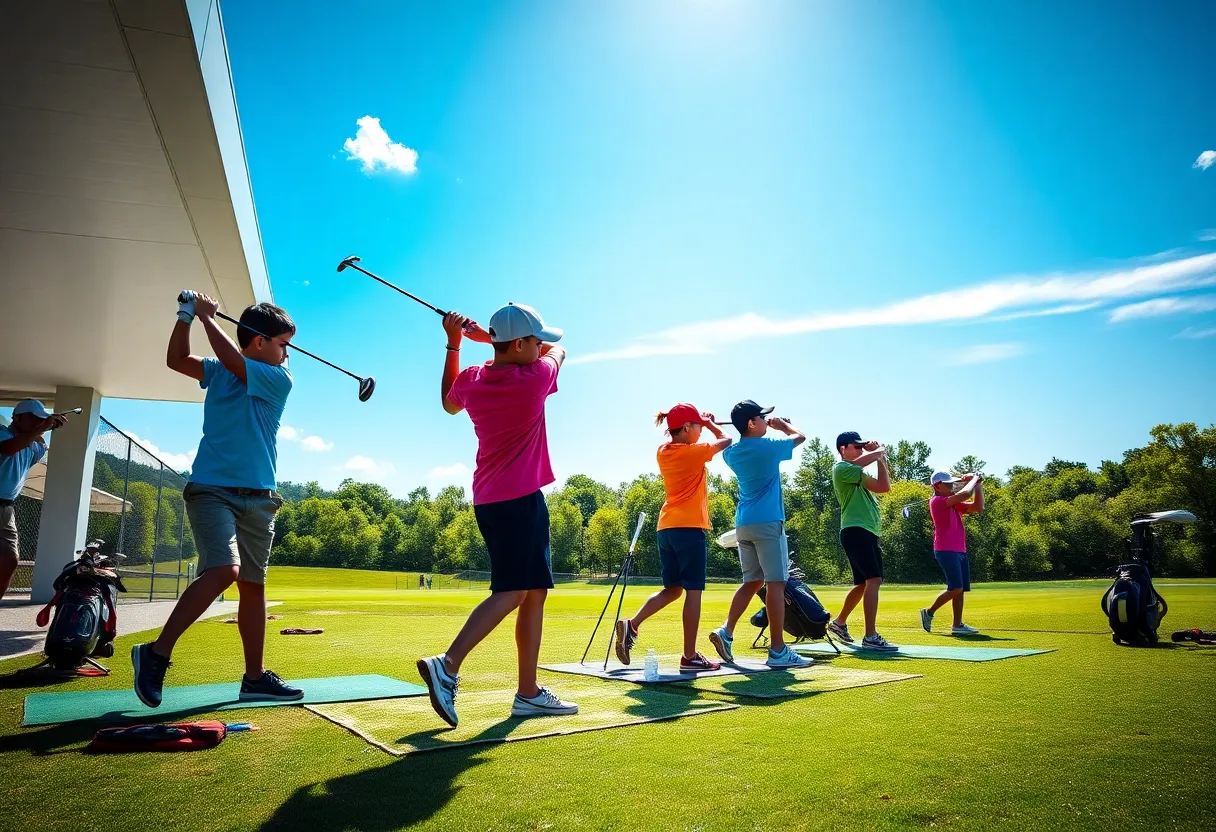 Young golfers practicing at the new junior golf academy in Houston