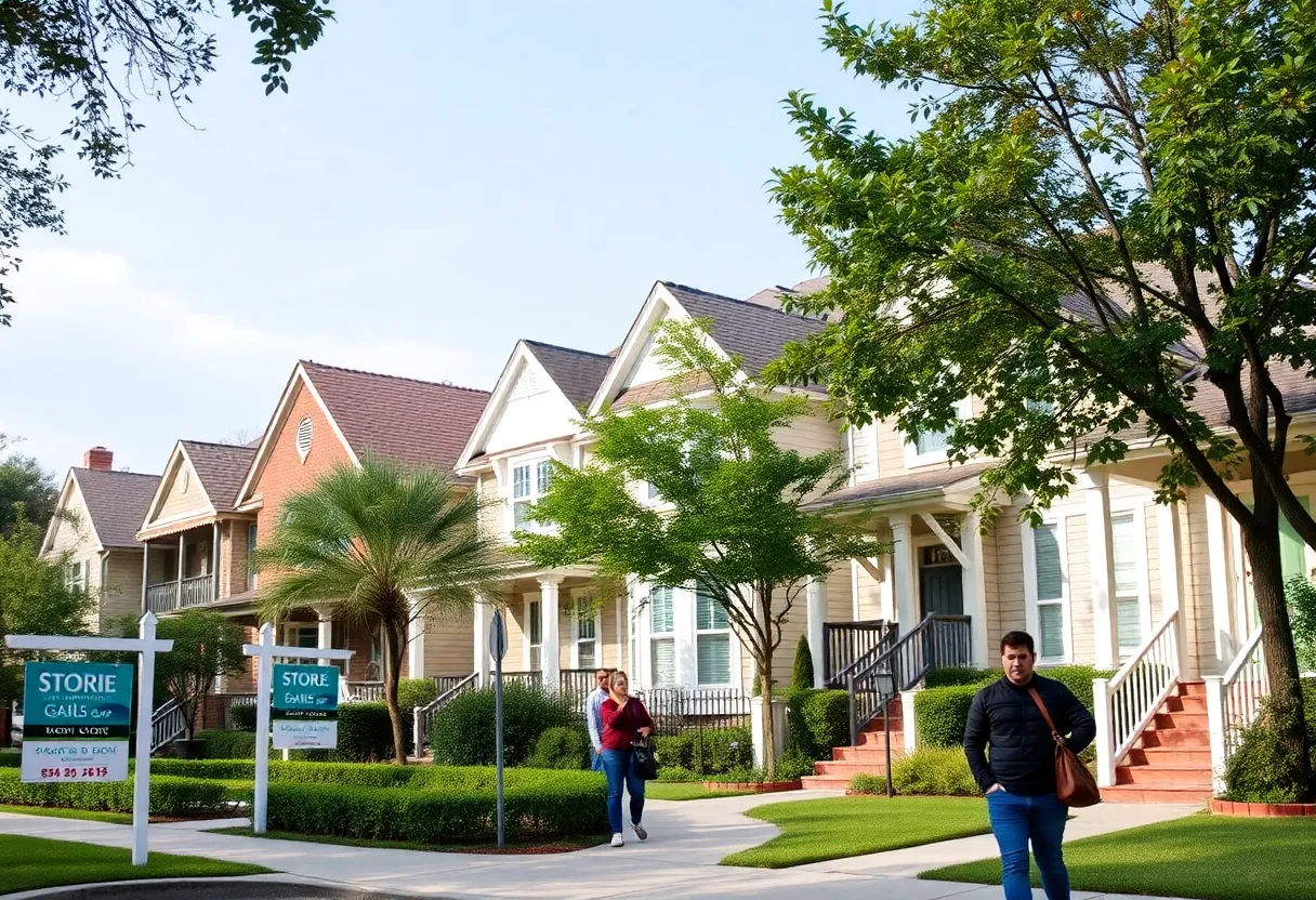 A view of homes in a vibrant Houston neighborhood.