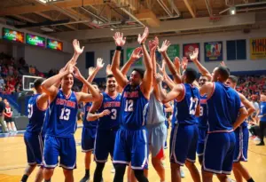 Houston Rockets players celebrating a victory during preseason game