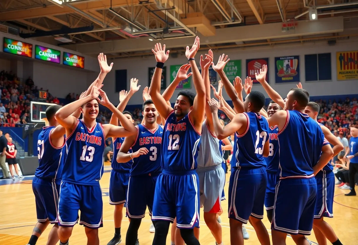 Houston Rockets players celebrating a victory during preseason game