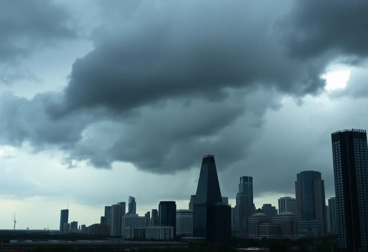 Dark storm clouds looming over Houston, Texas