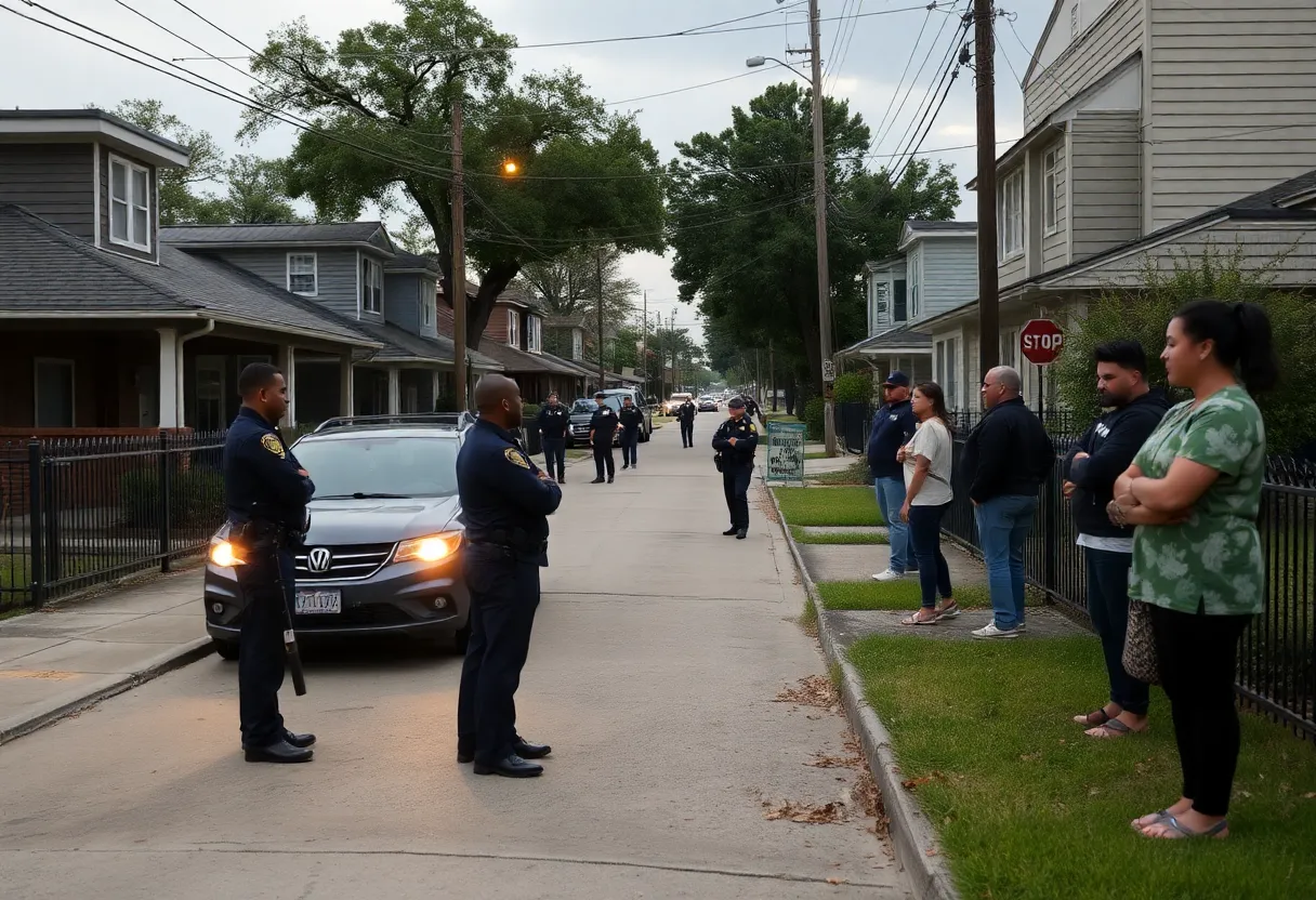 Police presence in a Houston neighborhood after a tragic shooting.