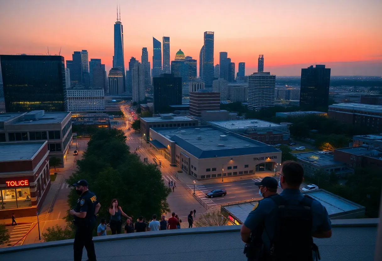 Houston cityscape with law enforcement presence