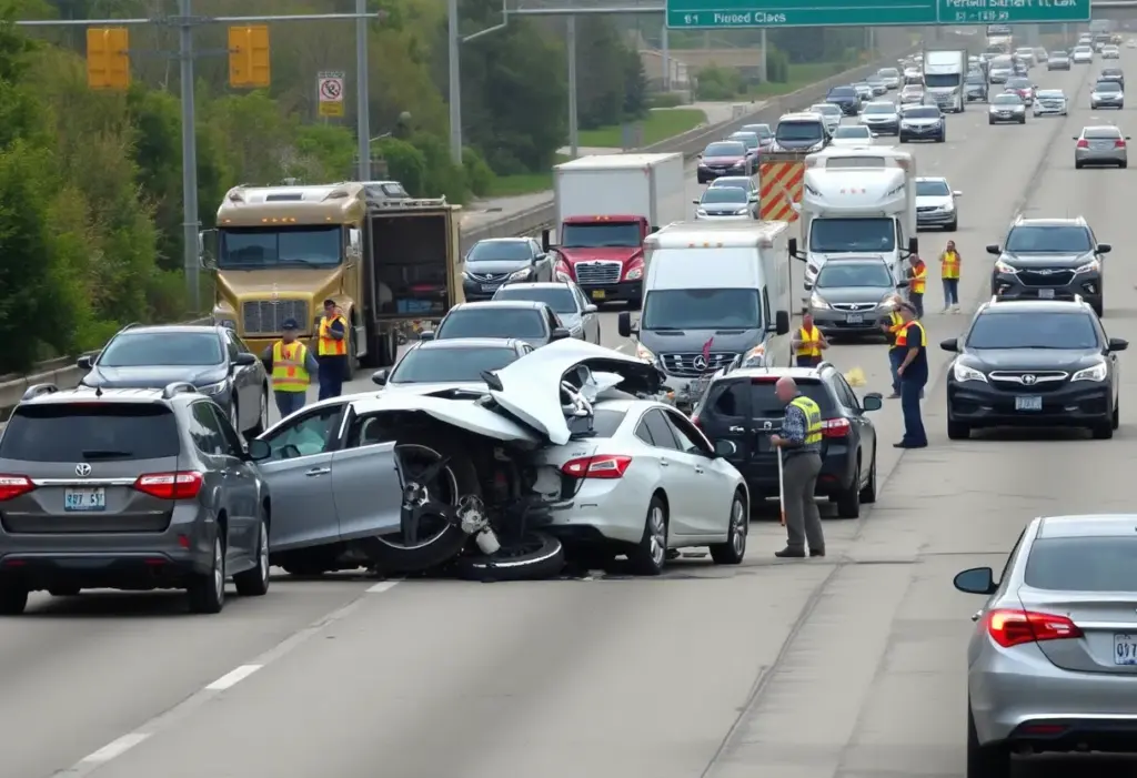 Scene of a multi-vehicle crash on the East Freeway in Houston