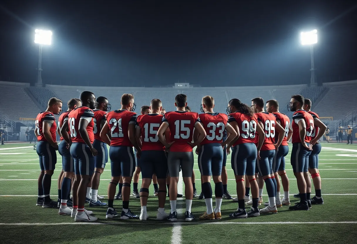 Houston Texans team discussing strategy on the field