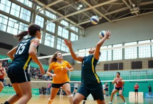 Kansas volleyball team celebrating victory on the court