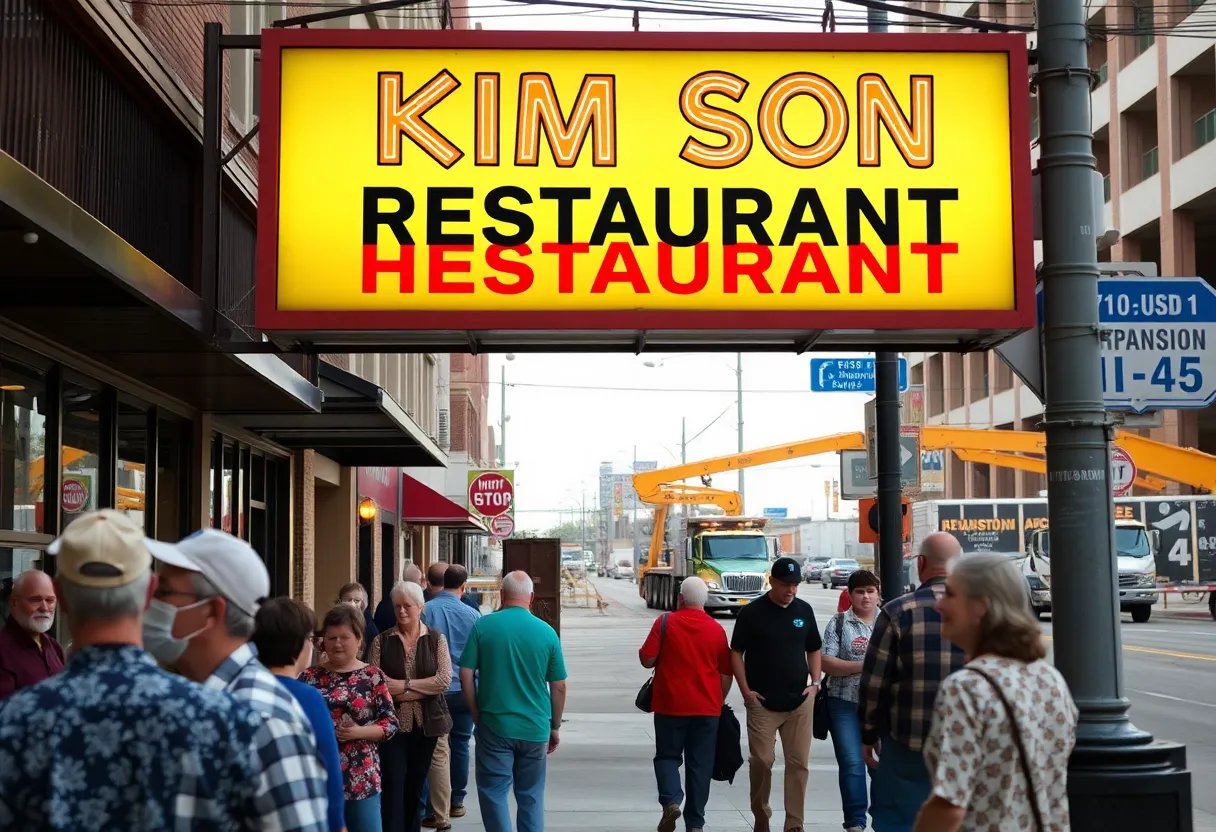 Kim Son Restaurant sign in Houston amid construction