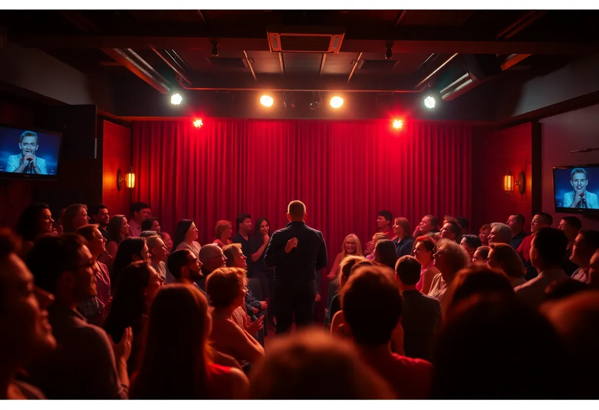 Audience enjoying a comedy performance in a lively atmosphere