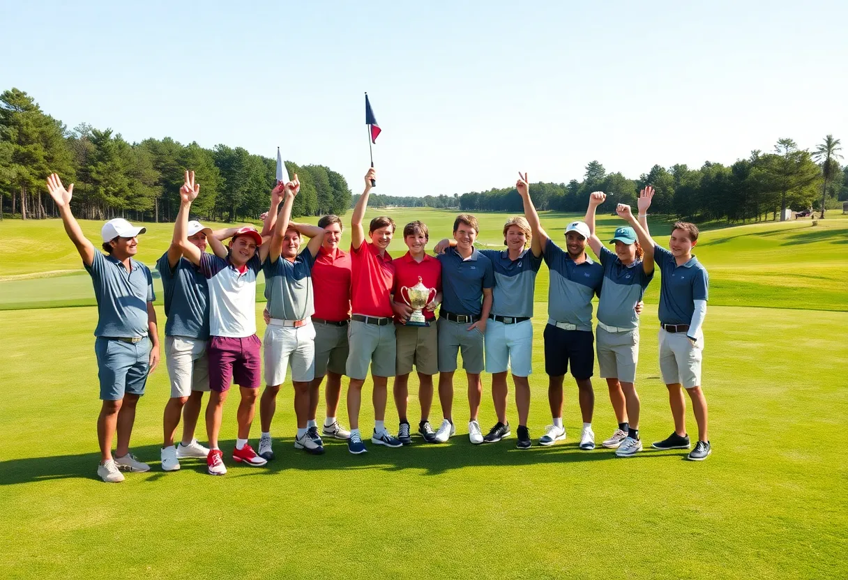 Celebration of Memorial High School golf team on victory