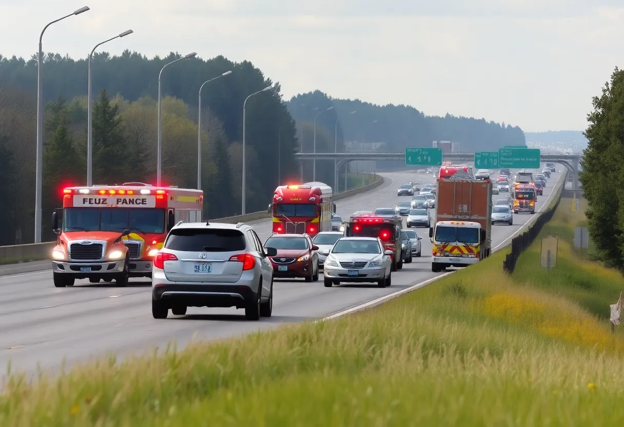 A multi-vehicle crash scene on I-610 South Loop with emergency responders