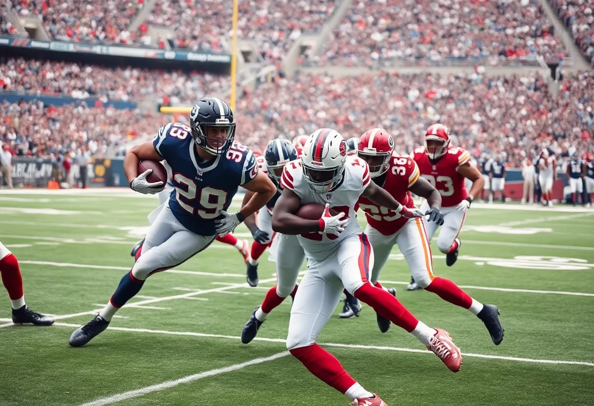 NFL players in an intense game