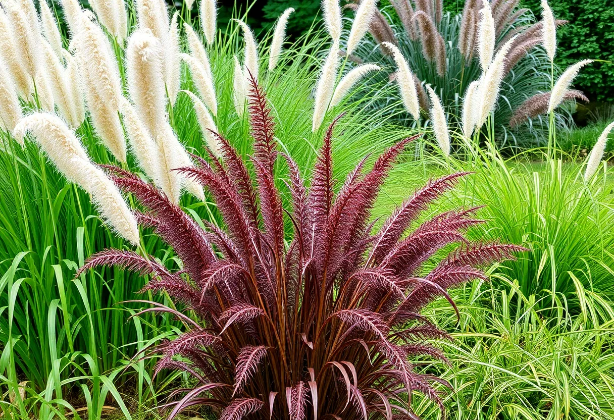A vibrant landscape of ornamental grasses in a Houston garden.