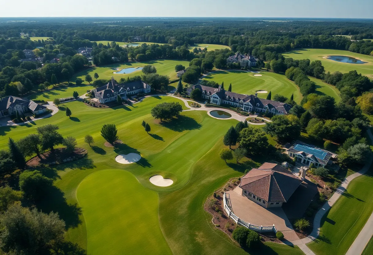 Aerial view of Royal Oaks Country Club in Houston, Texas