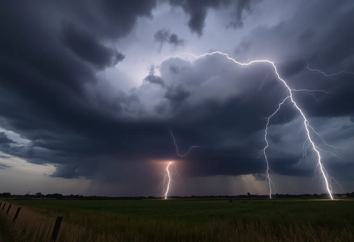 Severe weather conditions in Southeast Texas with dark clouds and rain.