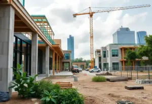 Construction site using sustainable materials in Houston