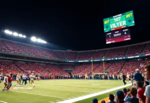 Texas Tech team celebrating a victory in a football game