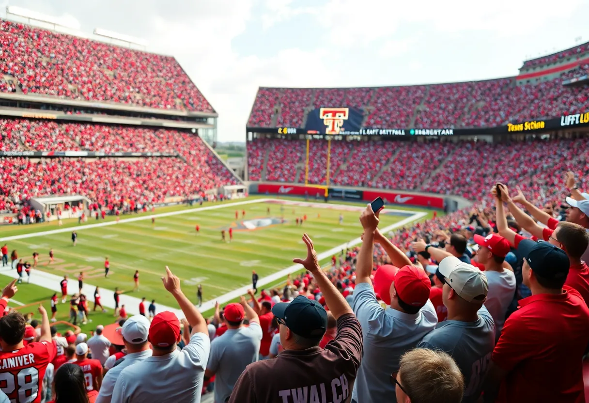 Texas Tech fans celebrating during the game at TDECU Stadium