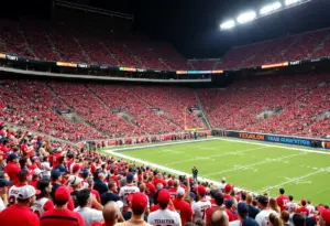 Fans at TDECU Stadium supporting their teams during Texas Tech vs Houston