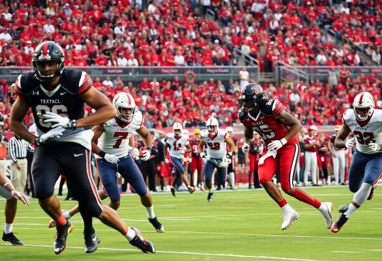 Texas Tech football players in action against Houston Cougars
