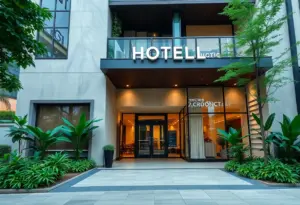 Newly designed facade of The Greenleigh in Houston