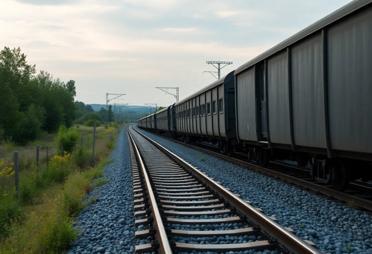 Derailed train cars on a track in Waller County