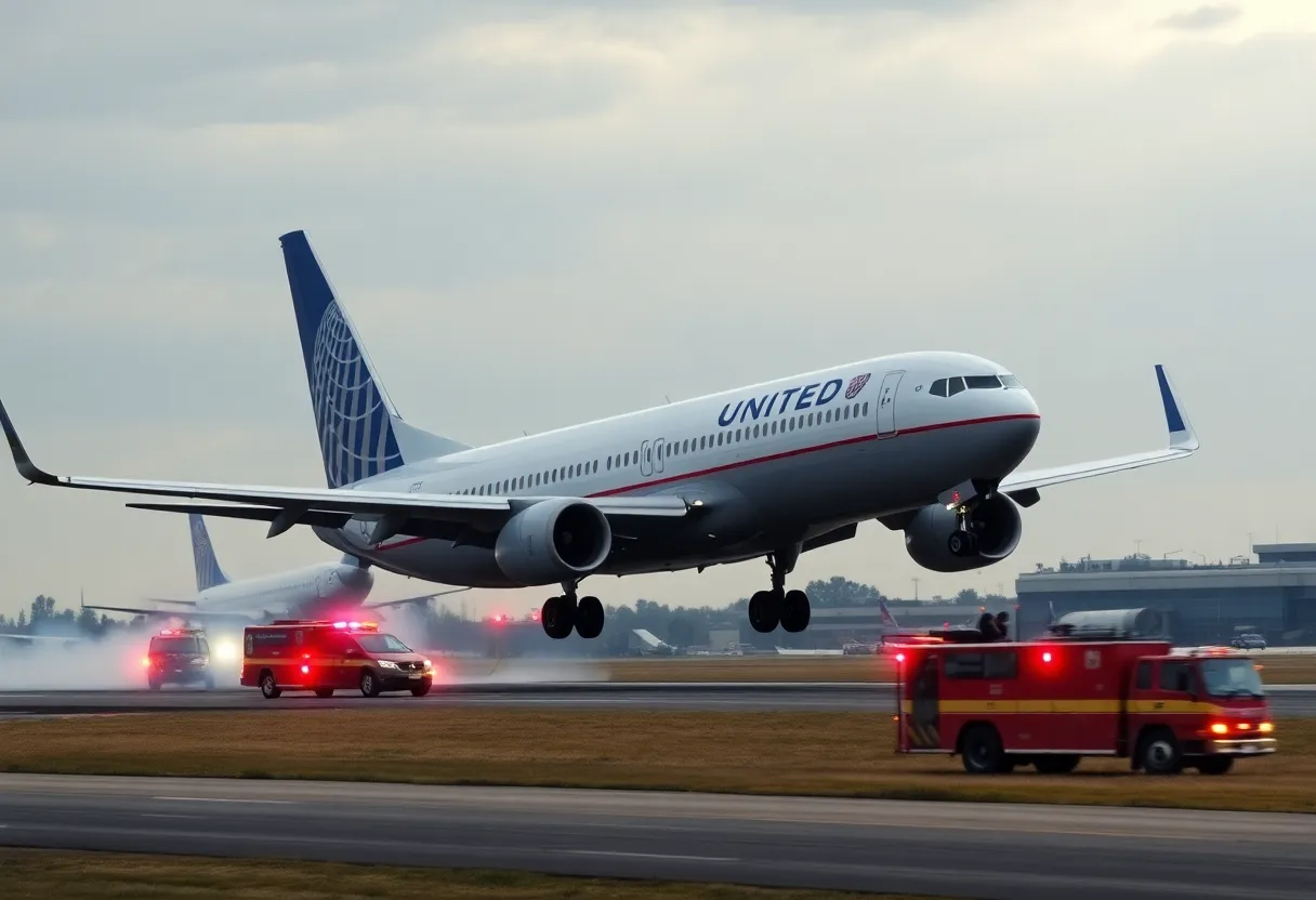 United Airlines Boeing 737 experiencing a tire blowout during landing at Bush Airport