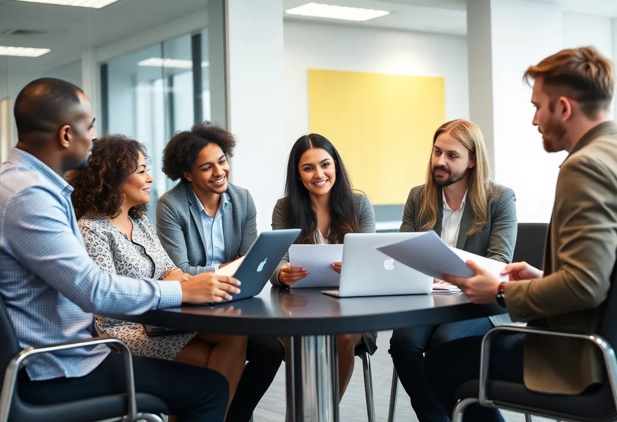 Team discussing insurance strategies in an office setting