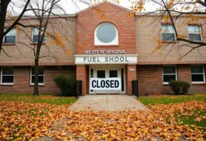 A school closure sign in West Virginia