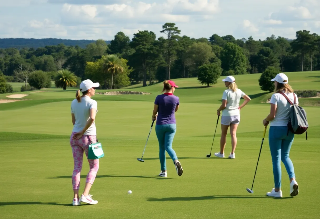 Women participating in the Women's Metro Open golf tournament at Memorial Park Golf Course