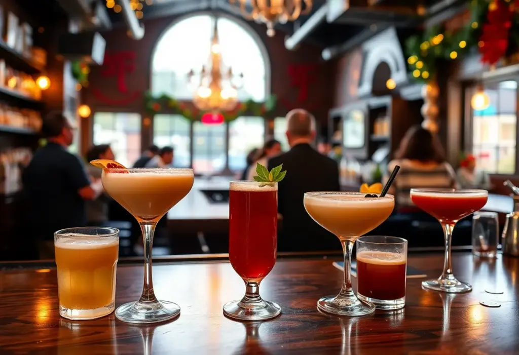 Coquito cocktails displayed at an Austin bar during the contest
