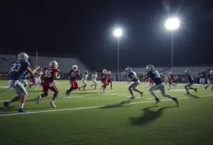 Barbers Hill High School football players in action against Pflugerville Weiss