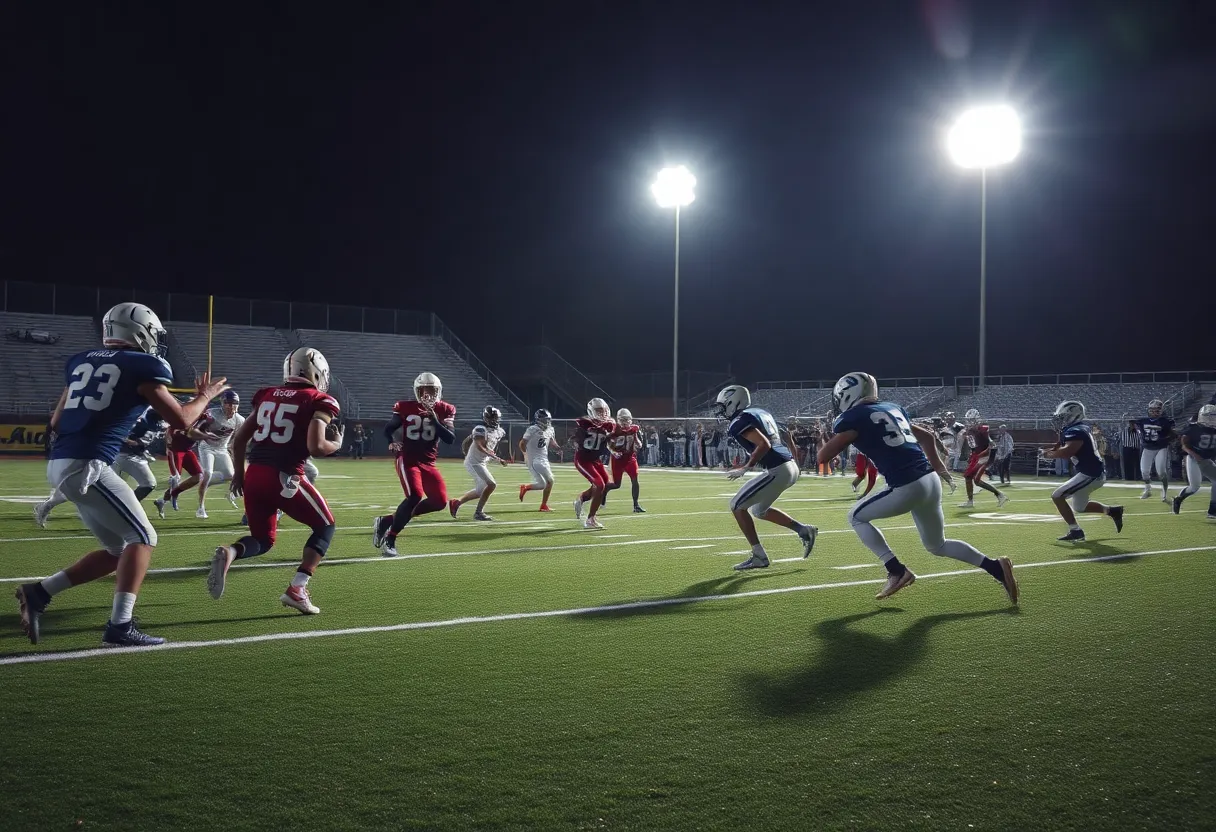 Barbers Hill High School football players in action against Pflugerville Weiss