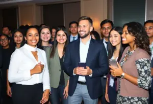 A group of diverse young professionals at the Beaumont event celebrating their achievements.