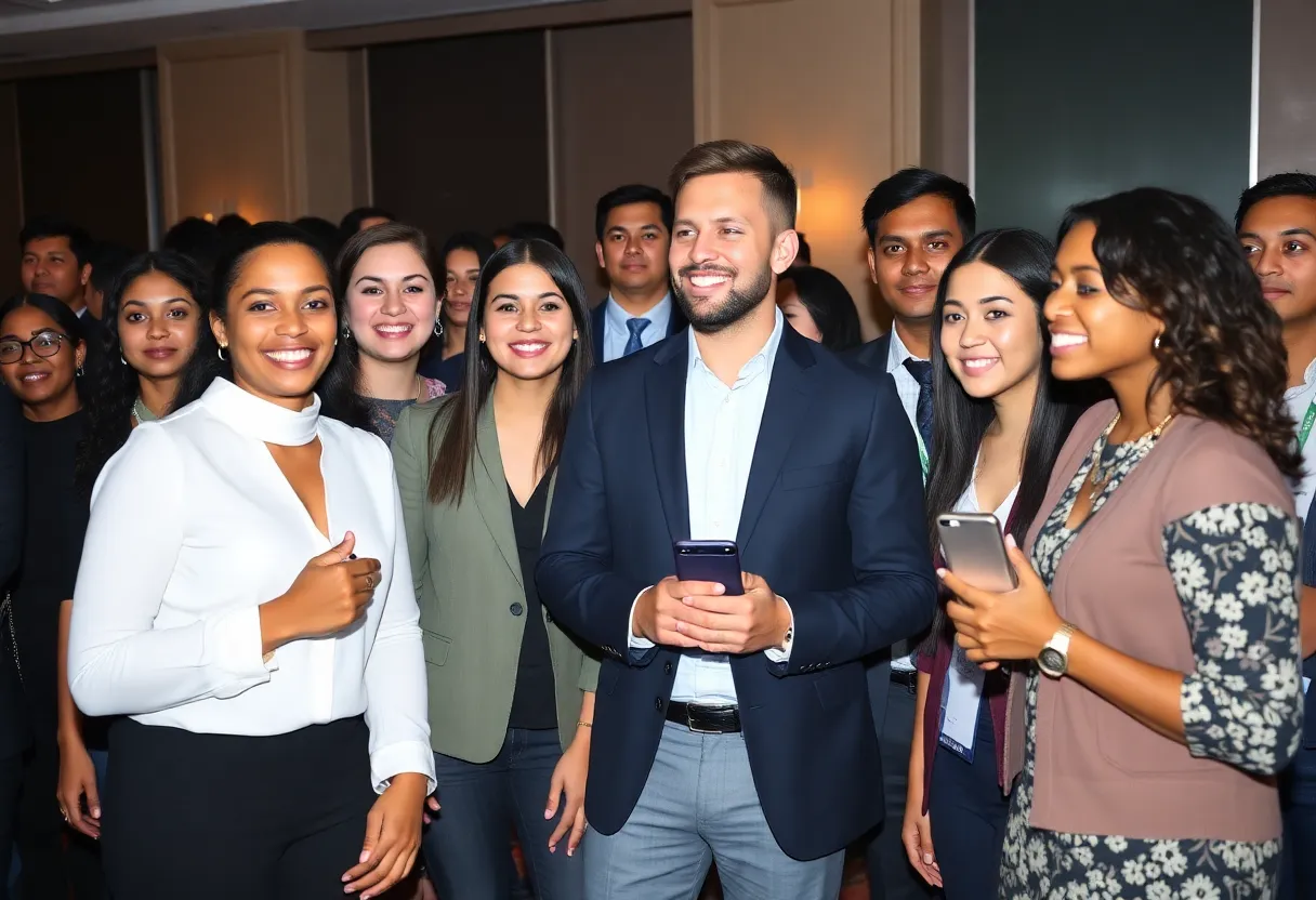 A group of diverse young professionals at the Beaumont event celebrating their achievements.