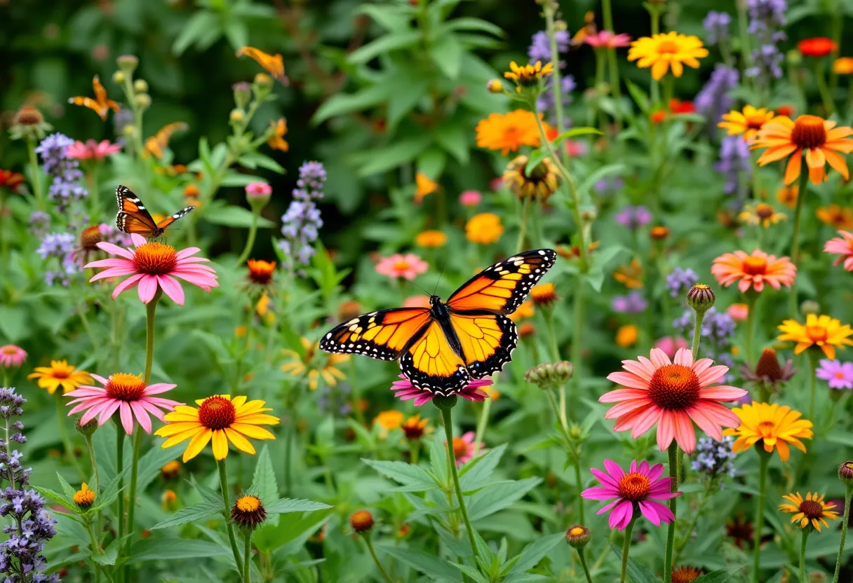 A butterfly garden in Houston with various flowering plants