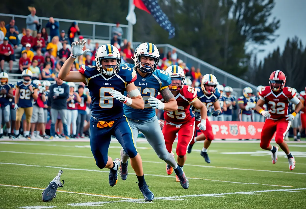 High school football players in action during playoffs