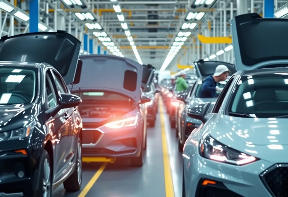 Production facility for GM electric vehicles with automotive workers.