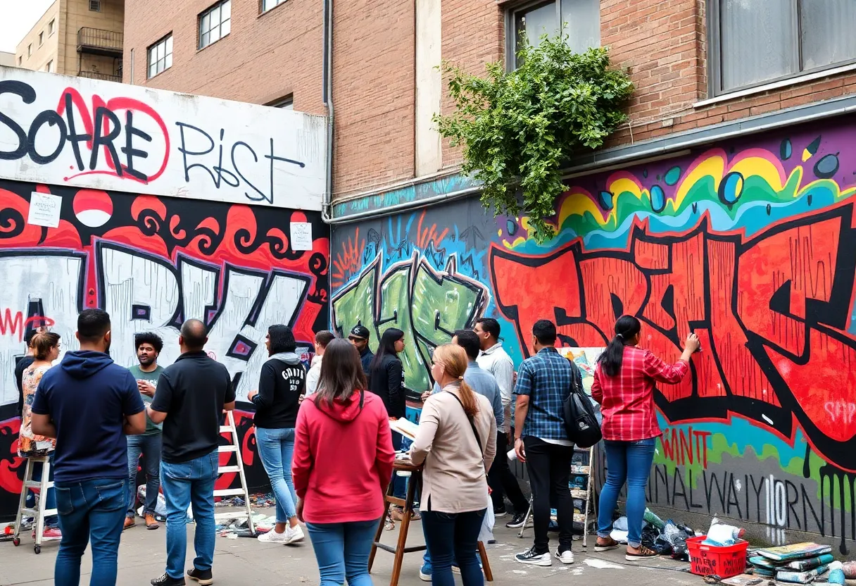 Artists painting murals during the Ham Paint Jam at Harrisburg Arts Museum