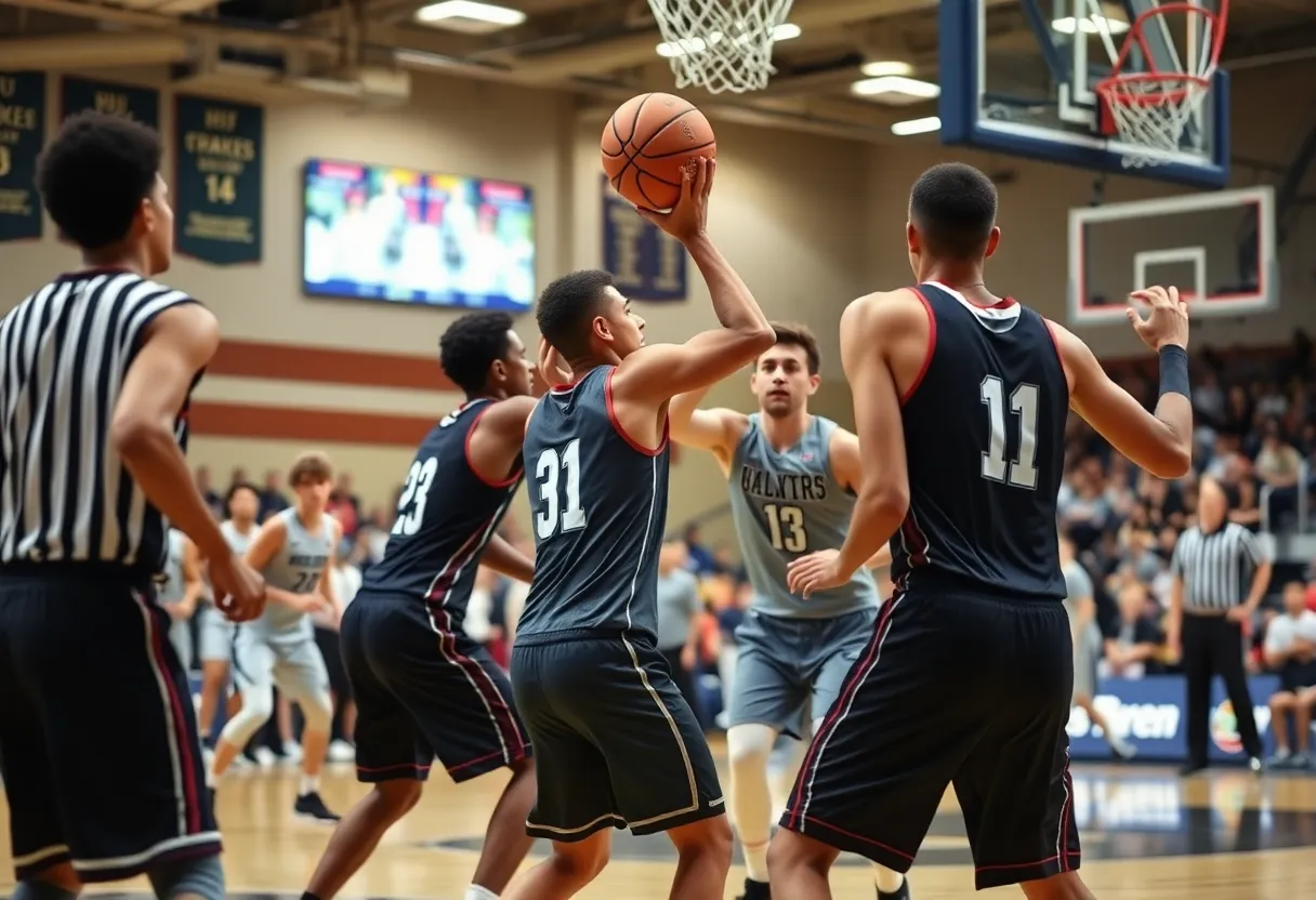 Action shot from the HCU men's basketball game against CBS-Houston