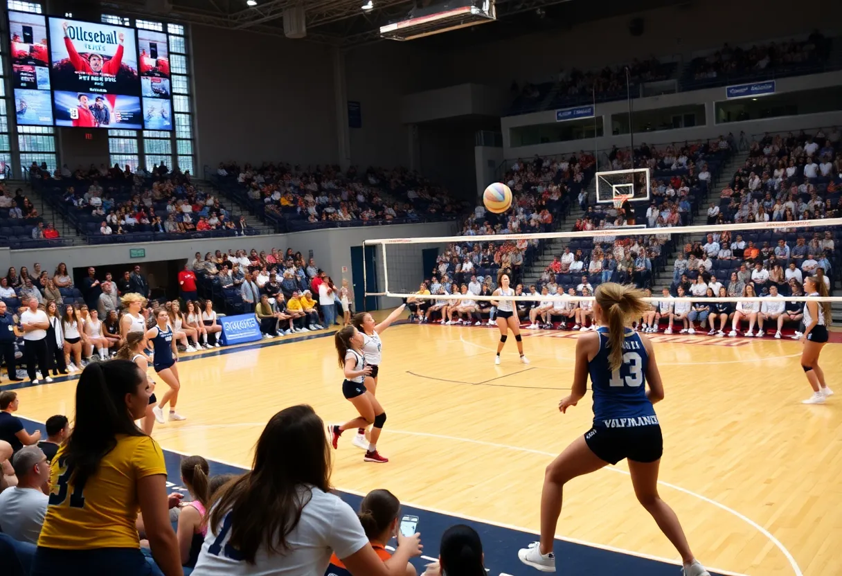HCU volleyball team in action against UTRGV