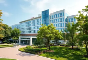 Render of the new hotel and conference center at Helix Park, Texas Medical Center