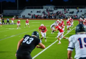High school football players in action during a playoff game.