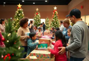 Community members participating in holiday giving initiatives in Houston.