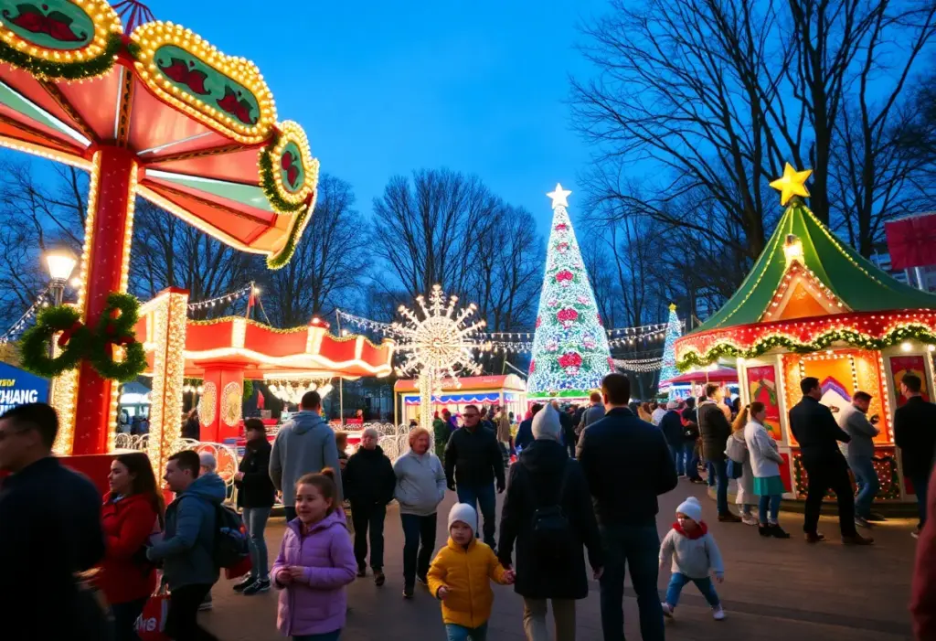 Families enjoying festive activities at Hermann Park.