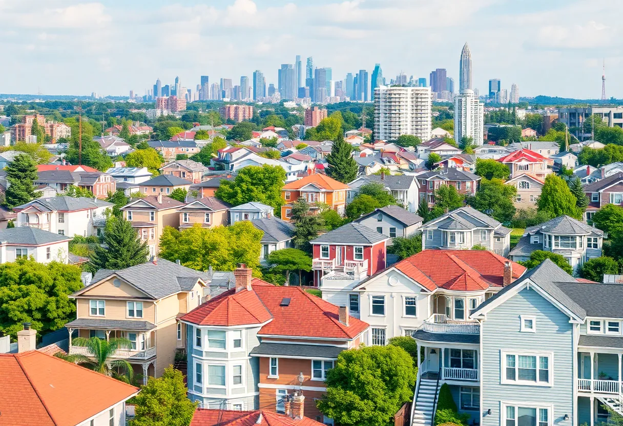 A vibrant representation of the U.S. housing market with various home styles.