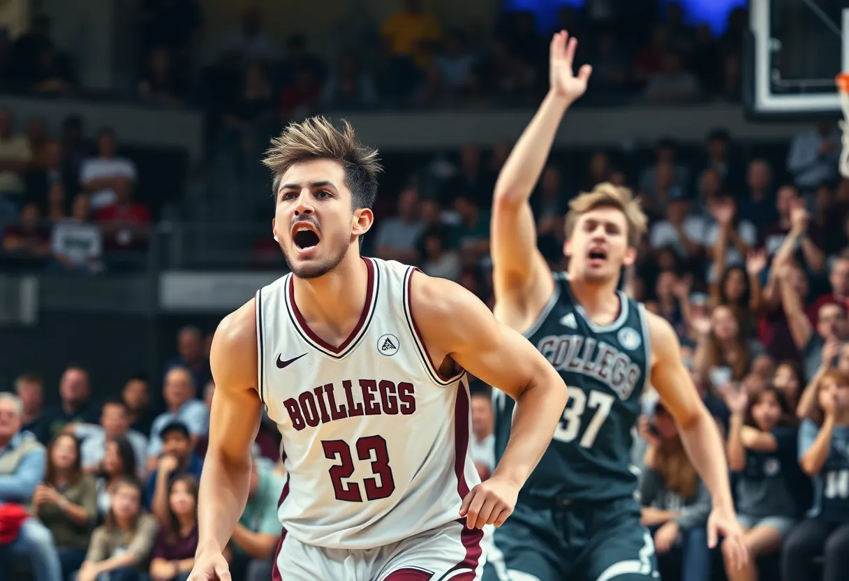 Players competing in a college basketball game