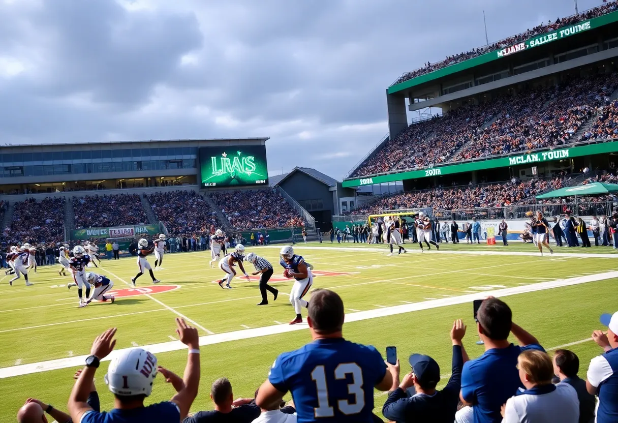 Football players in action during the Houston Cougars vs Baylor Bears game at McLane Stadium.